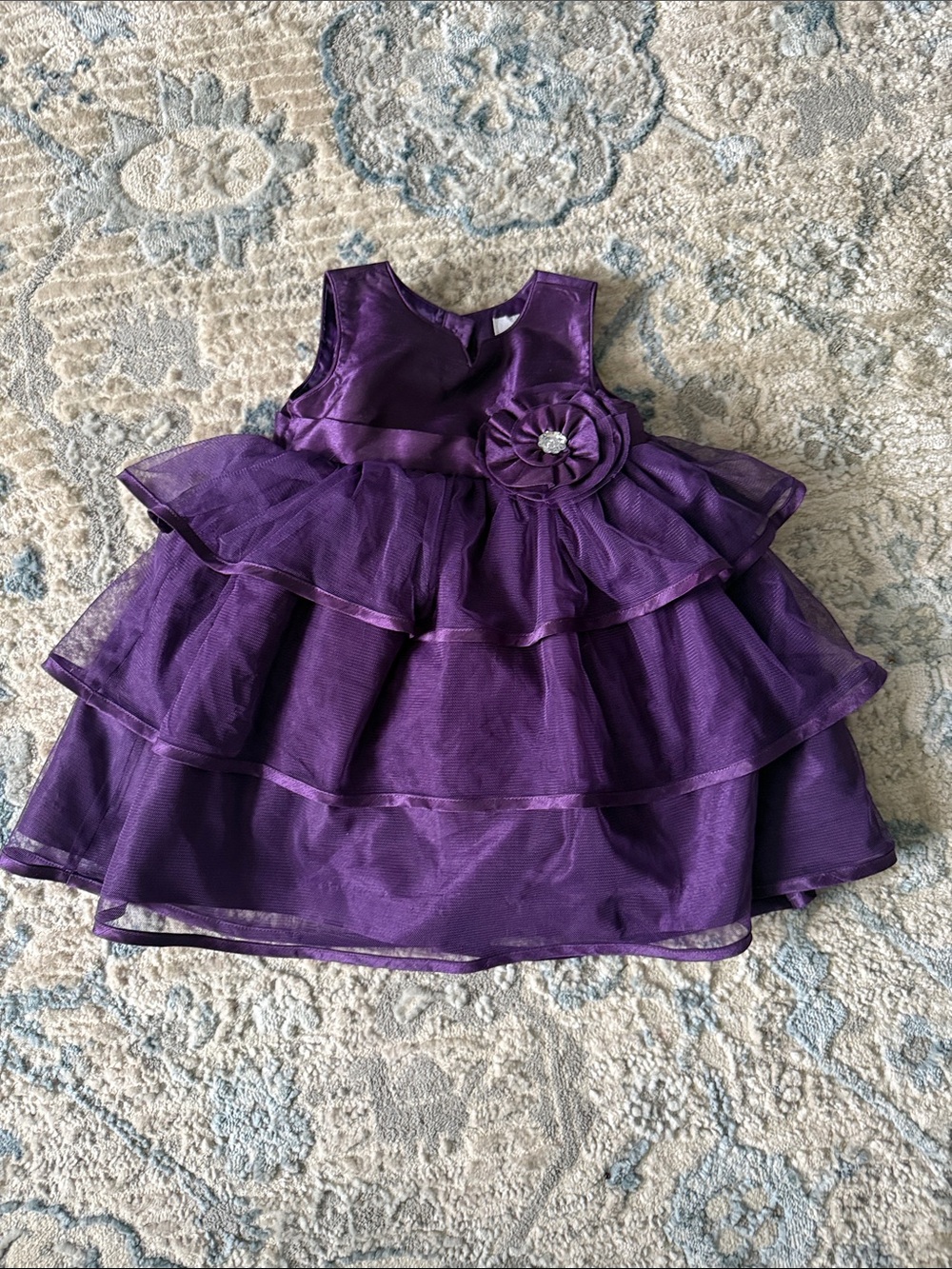 Camilla Purple Layered Tulle Flower-Accent Party Dress for Kids